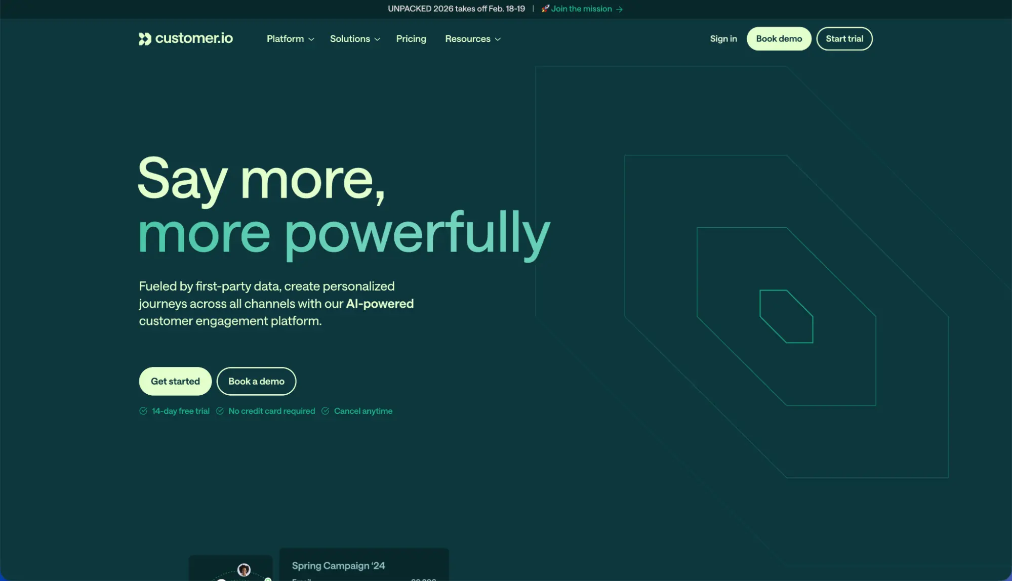 Customer.io homepage Customer.io homepage