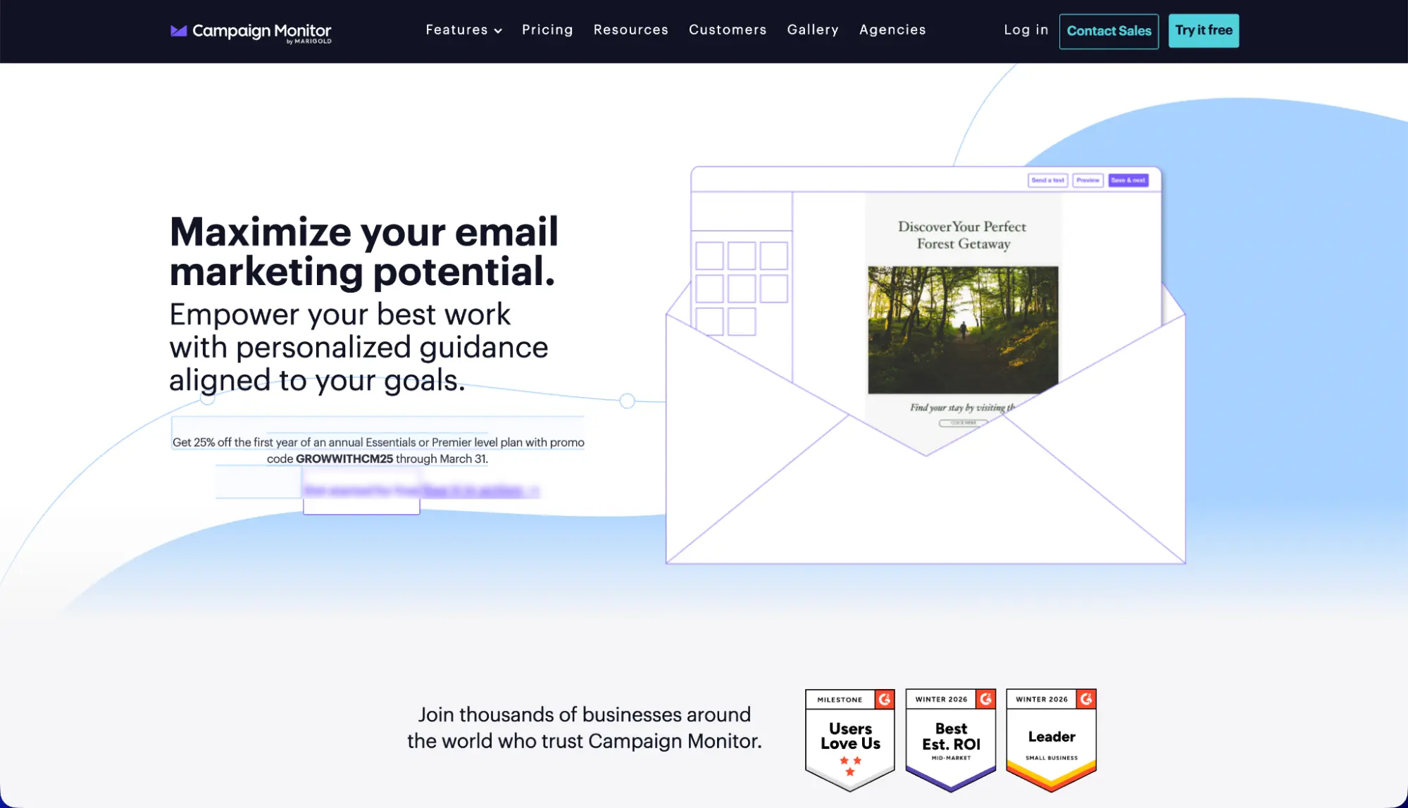 Campaign Monitor homepage Campaign Monitor homepage