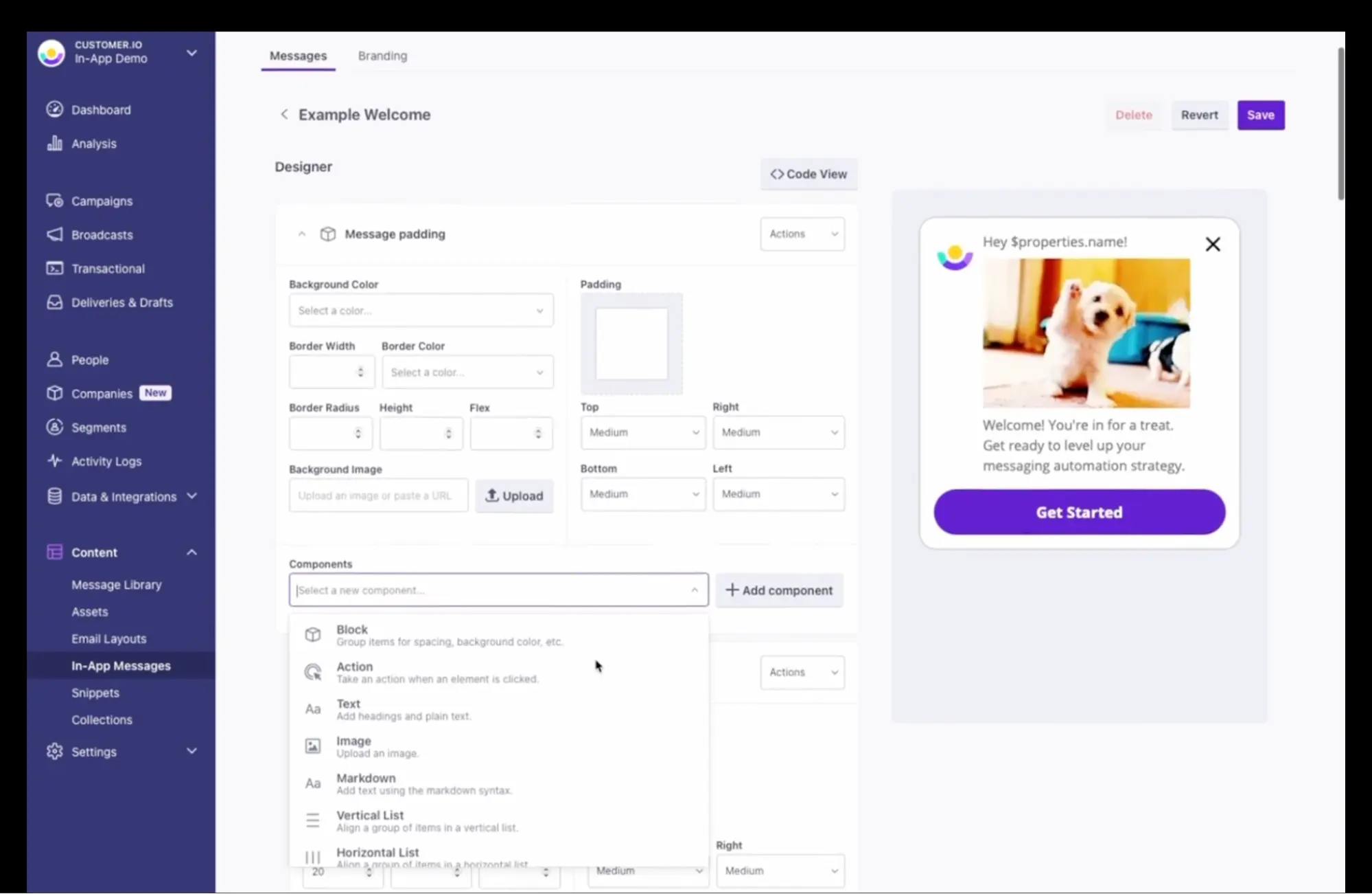 Customer.io In-App messages editor Customer.io In-App messages editor