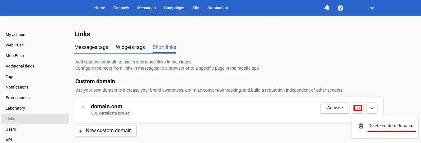 Delete custom domain Delete custom domain