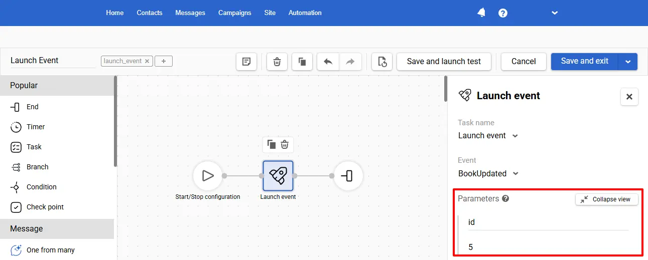 Event parameters Event parameters
