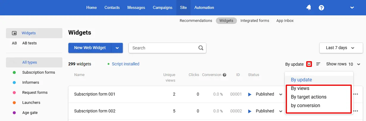 Filtering by performance Filtering by performance