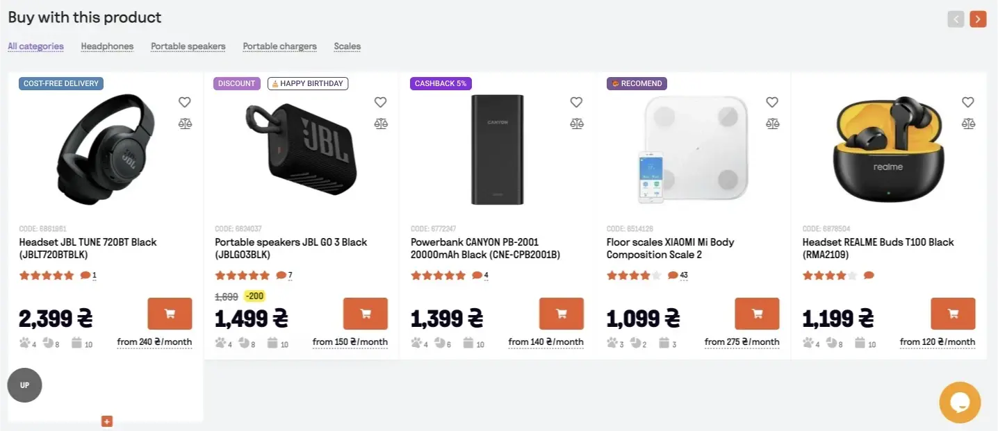 Cross-sale recommendations on Foxtrot’s website Cross-sale recommendations on Foxtrot’s website