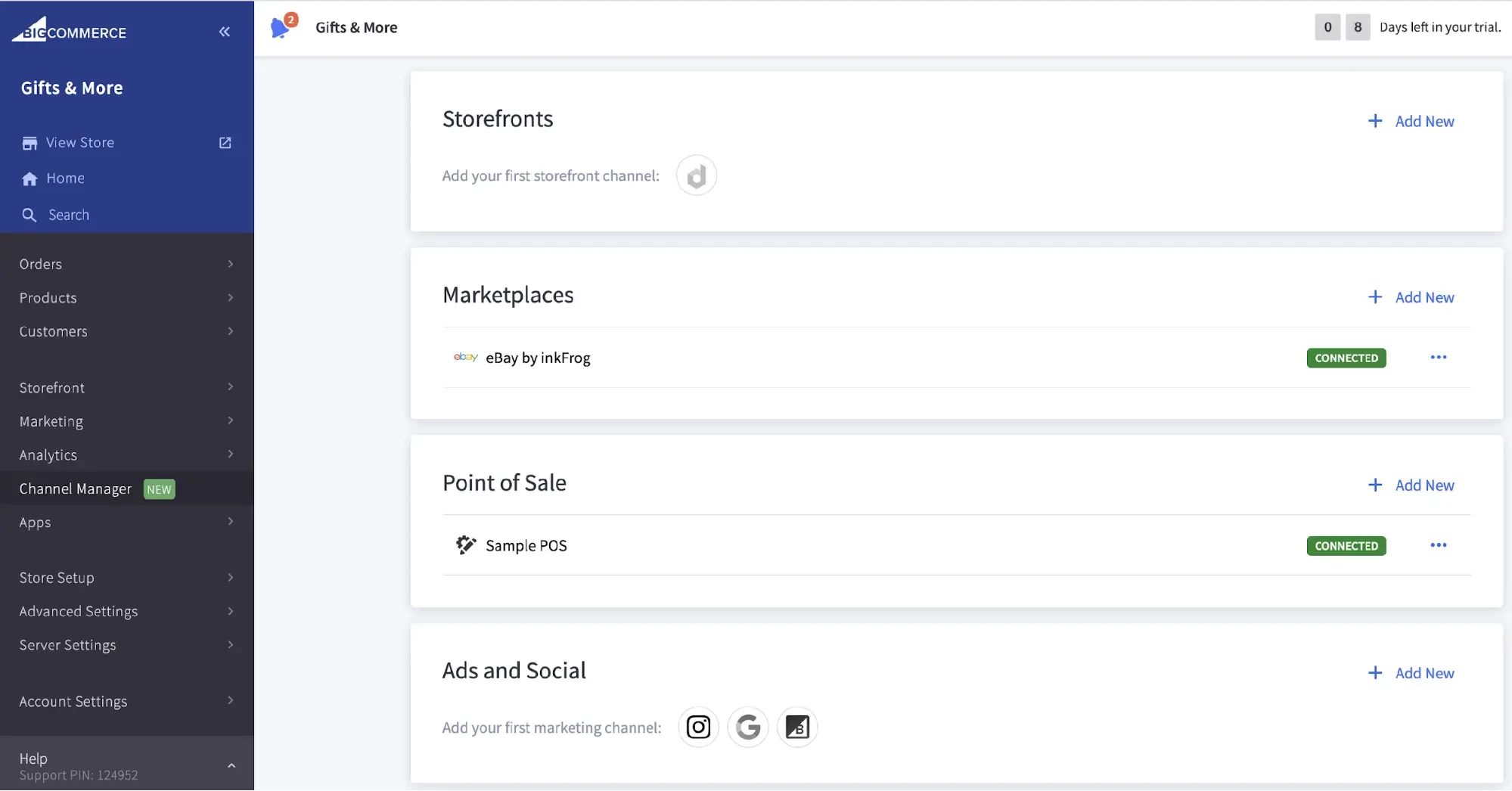 Channel Manager interface in BigCommerce