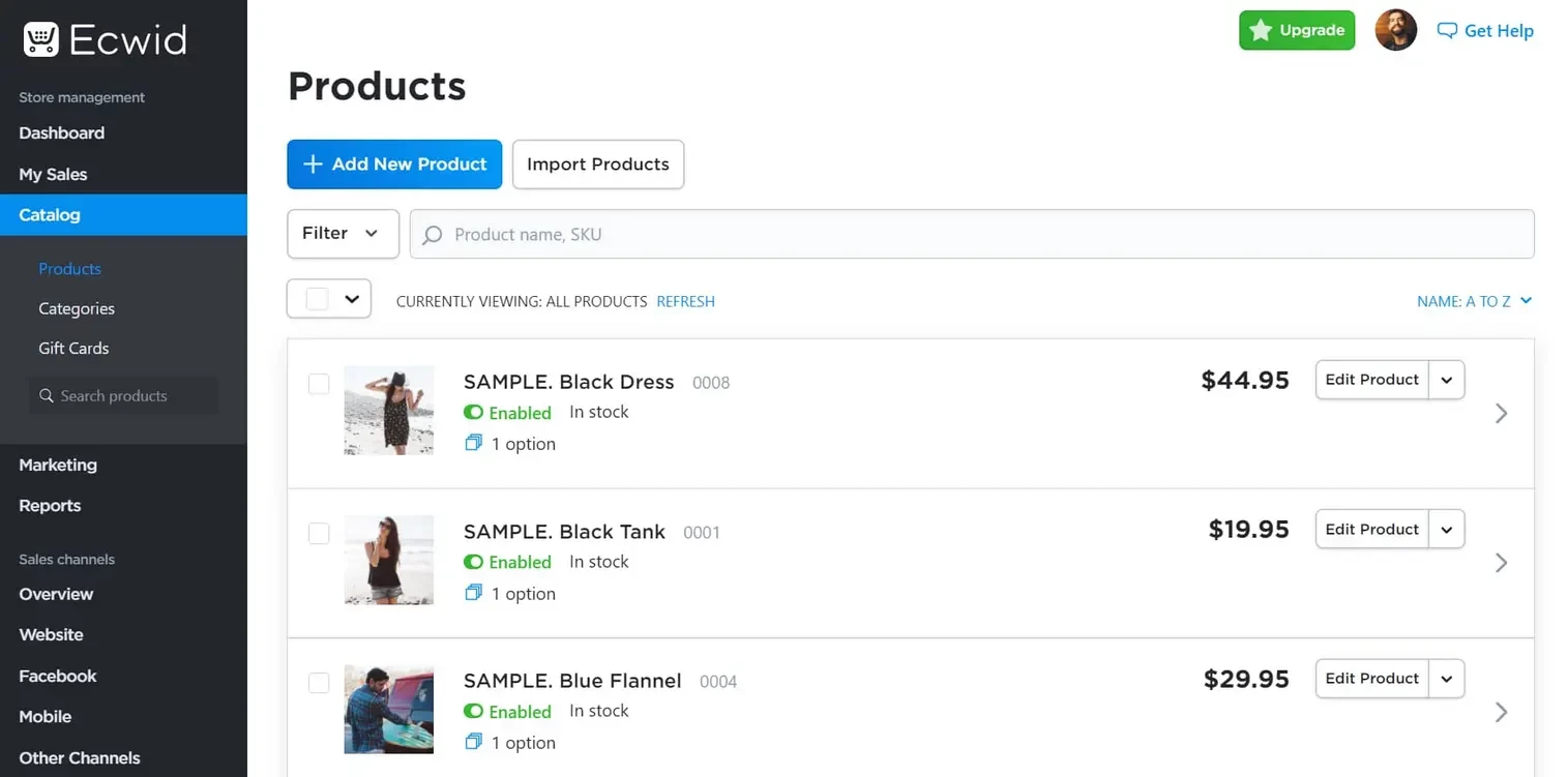 Ecwid interface