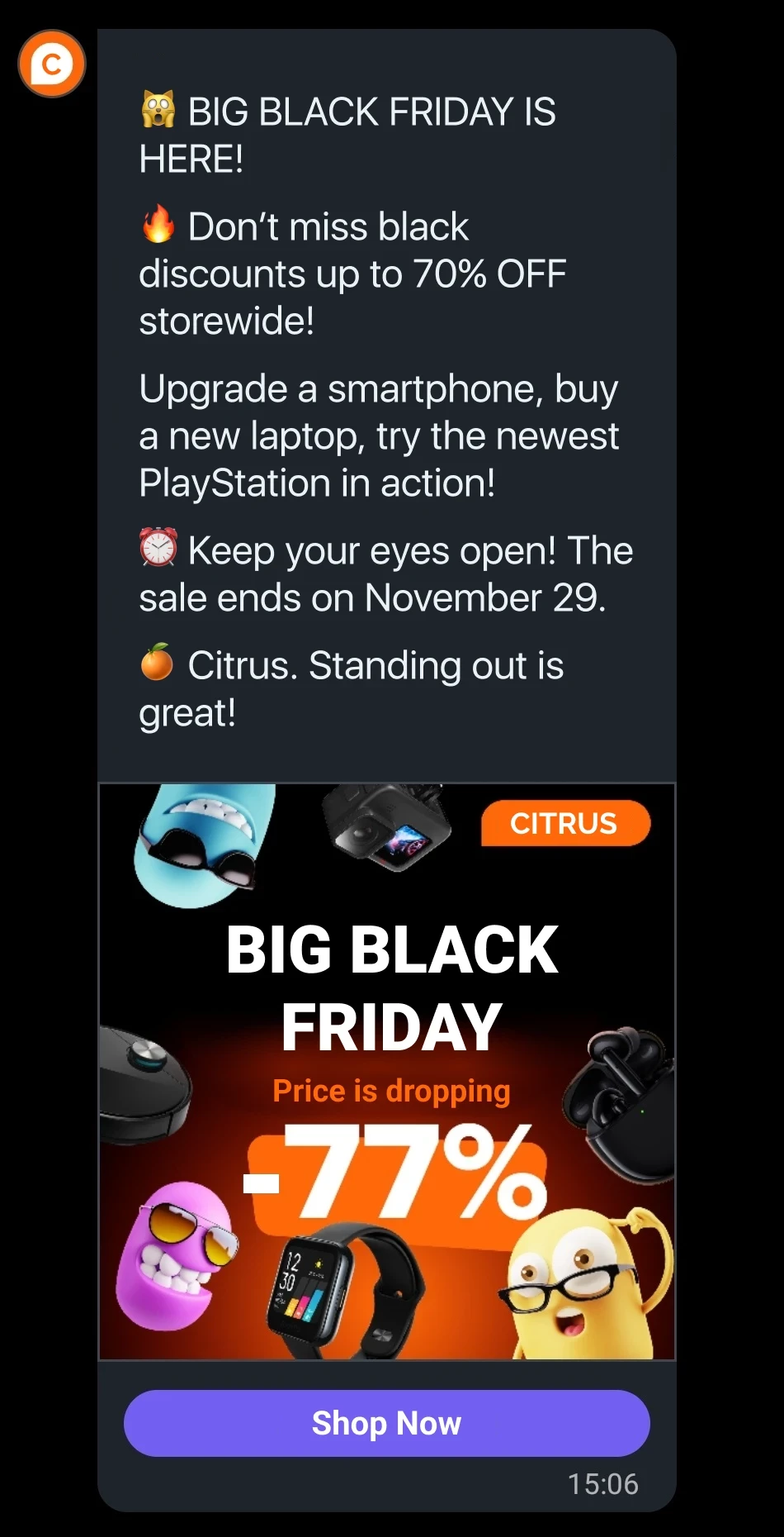 Citrus Black Friday Viber message