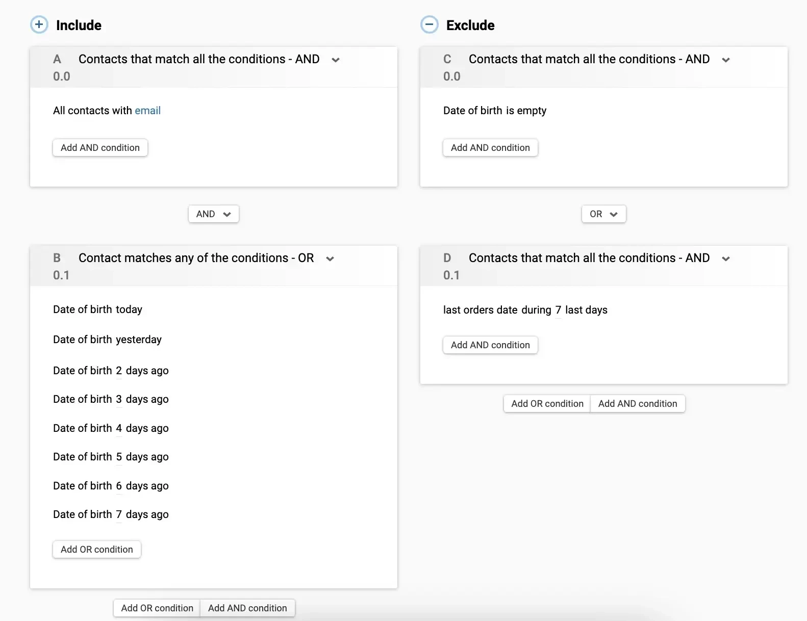 An example of dynamic segment settings
