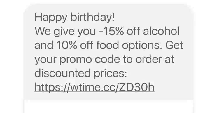 An example of an SMS birthday marketing campaign