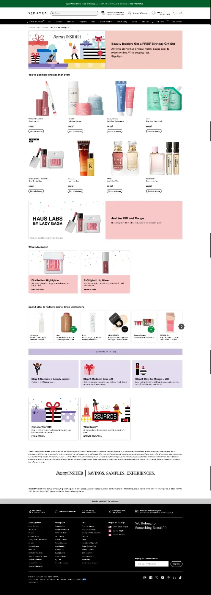 Sephora Beauty Insiders in higher tiers often get to choose from a wider or more premium selection of gifts