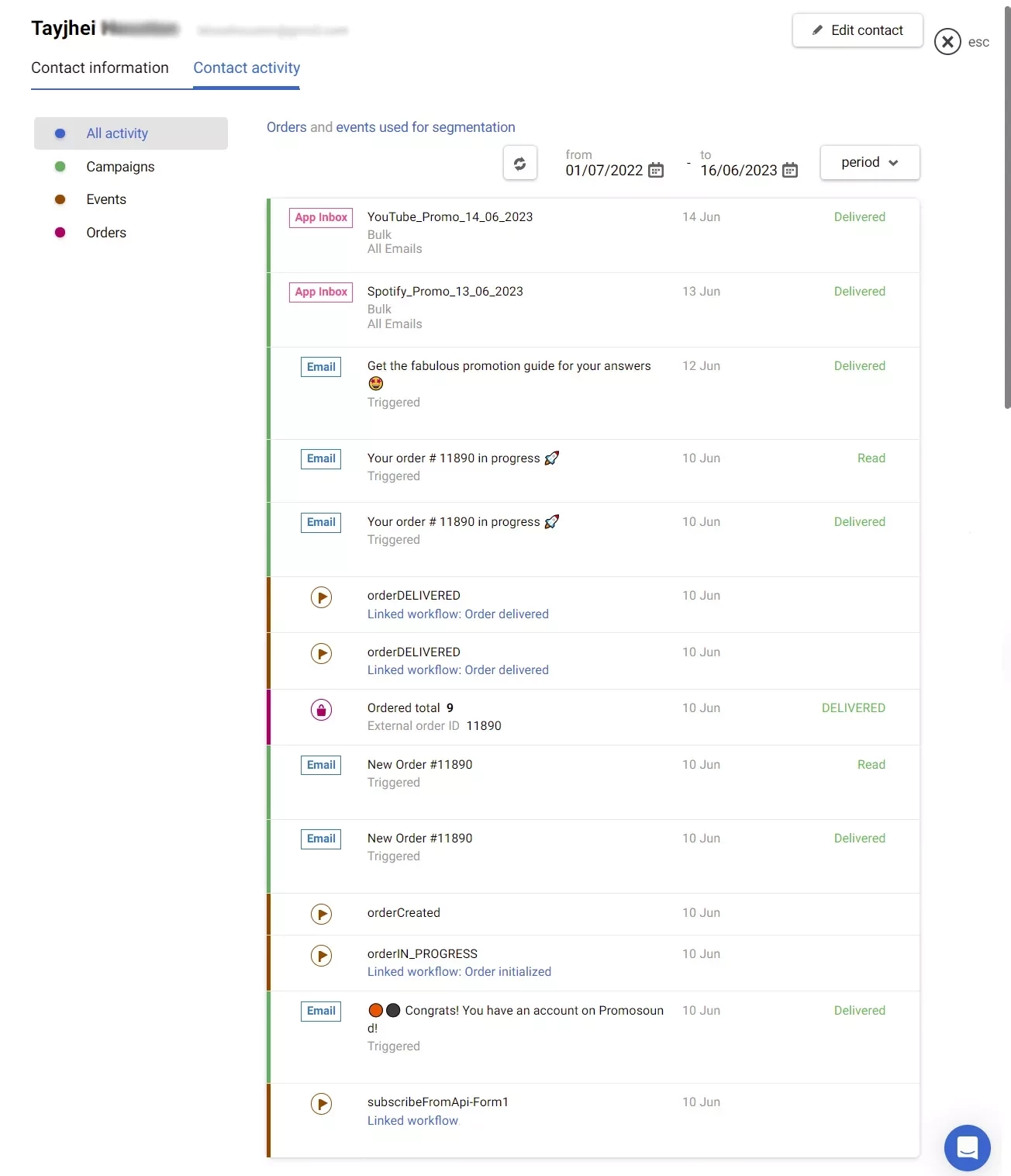 Contact Activity in Yespo CDP