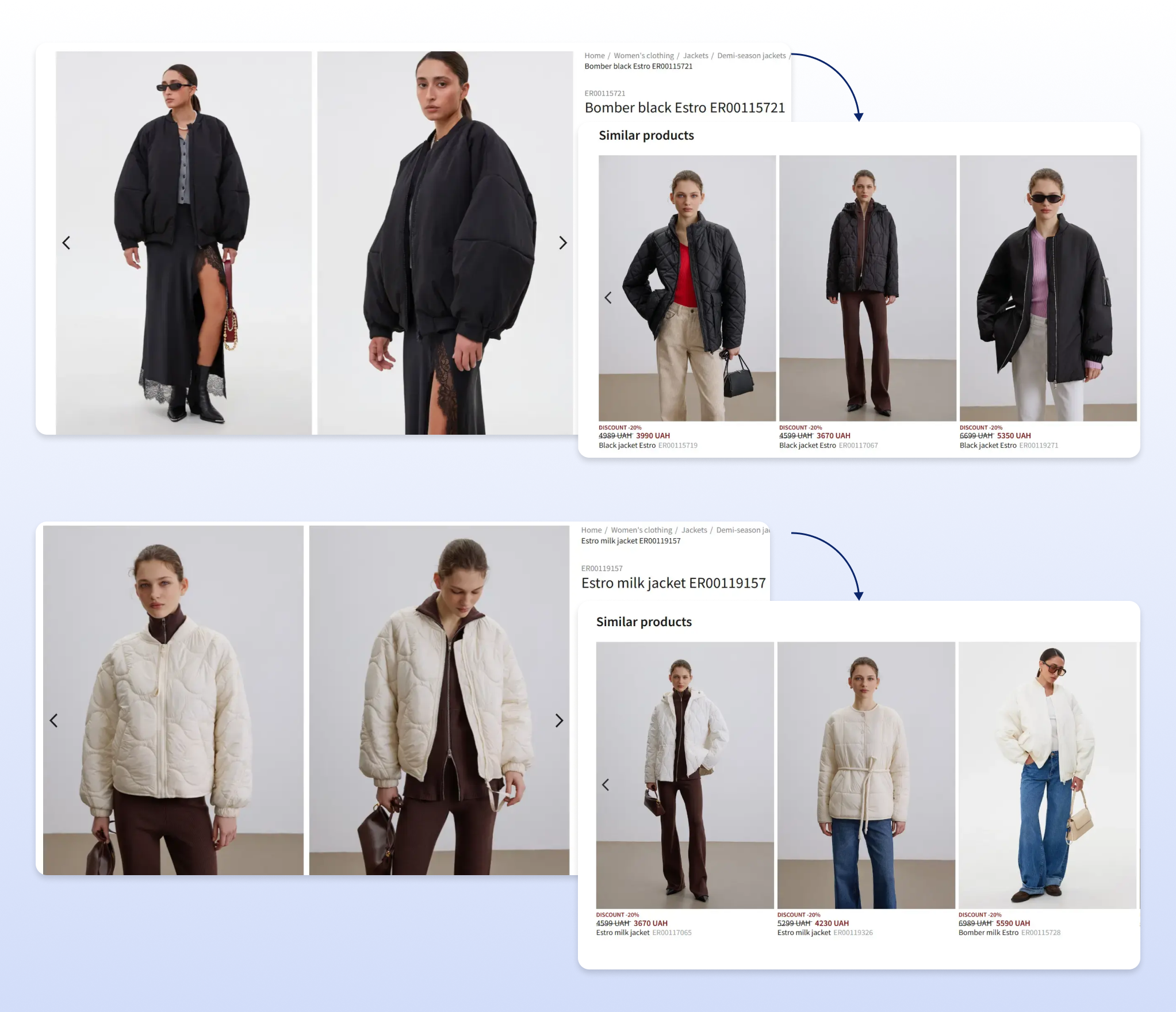 Example of changes on the Estro website 