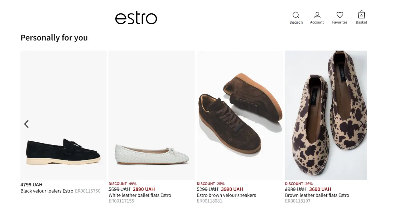 Recommendations on the Estro homepage