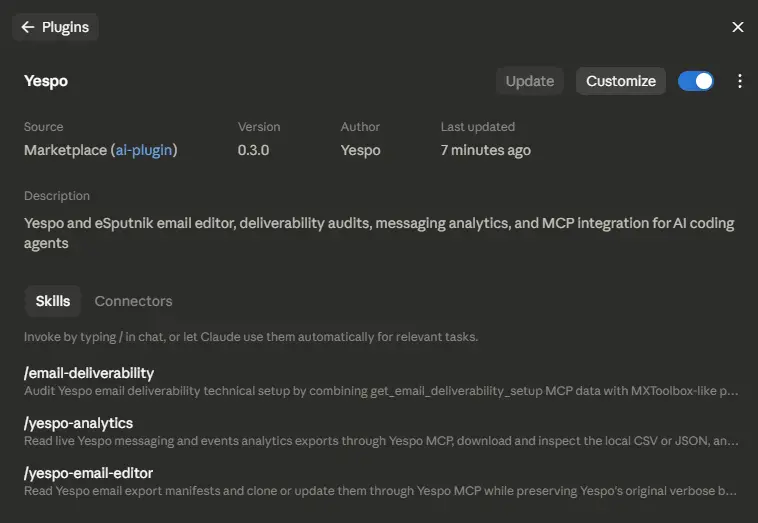 Skills available in Yespo plugin Skills available in Yespo plugin