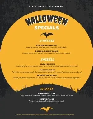Meniul de Halloween al restaurantului Black Orchid