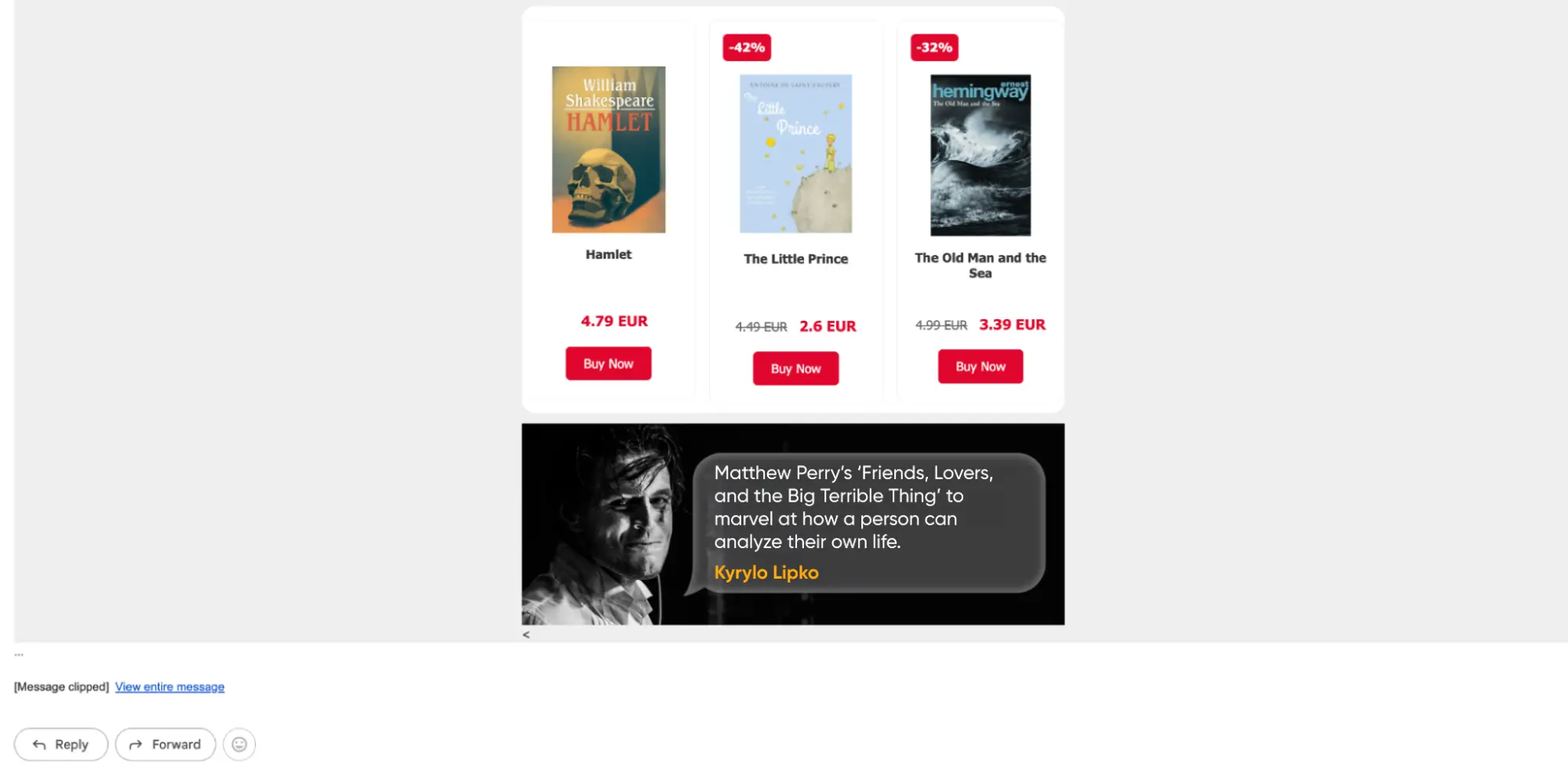 Przykład, jak przycięcie może zrujnować nawet najbardziej stylowy projekt e‑maila