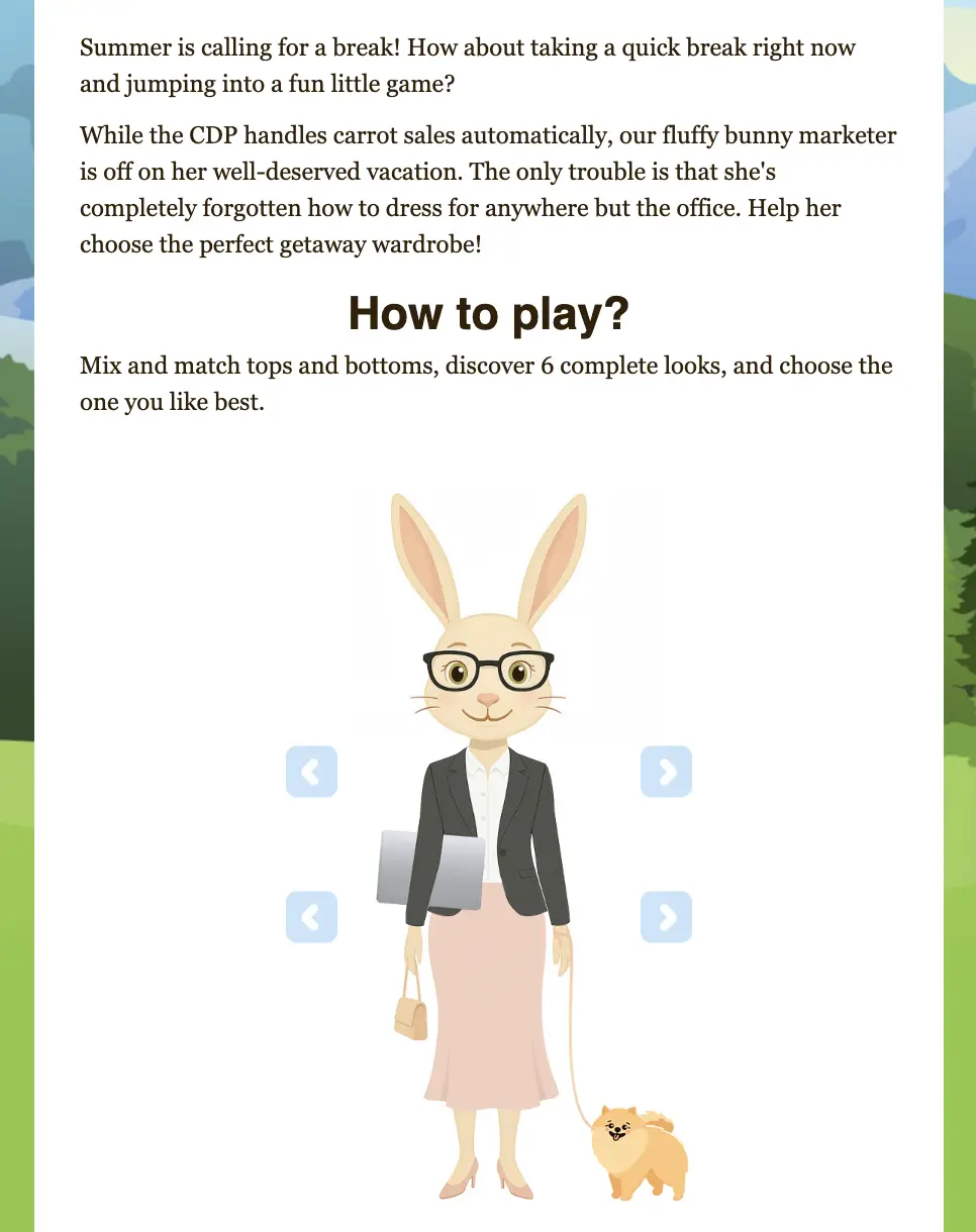 Example of the game "What a Marketer Wears on Vacation" Example of the game "What a Marketer Wears on Vacation"