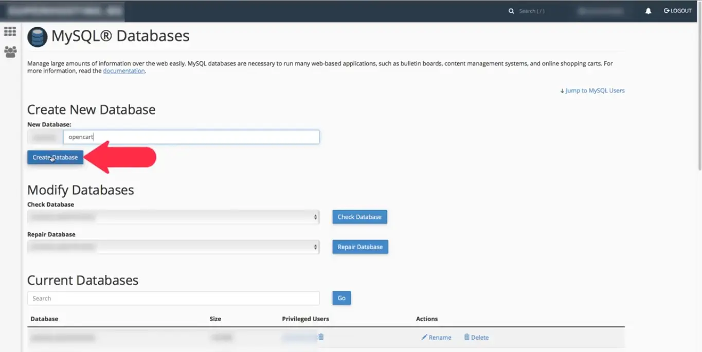MySQL database creation process
