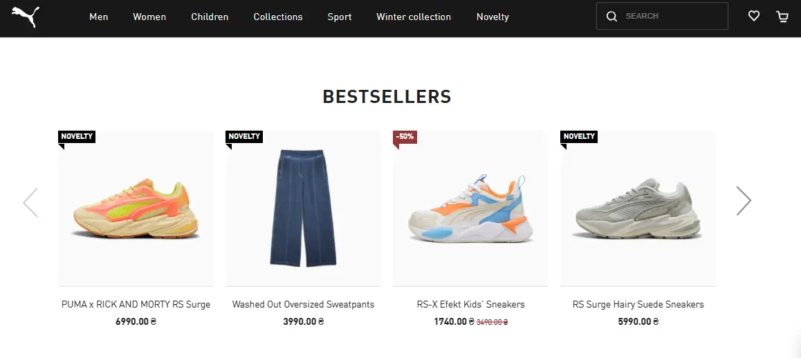 An example of a recommendation block on the website: “Bestsellers”