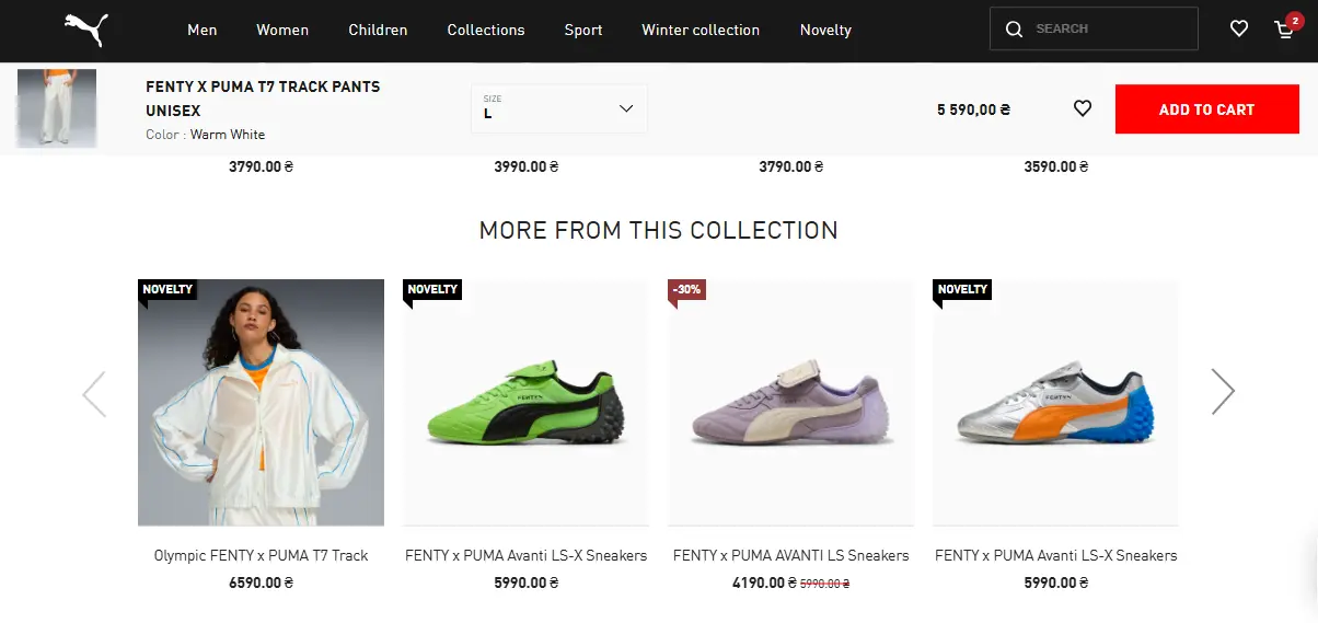 An example of a recommendation block on the website: “Complete the look”