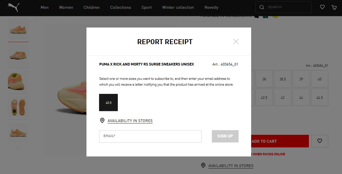 Subscribing form for back-in-stock notifications 
