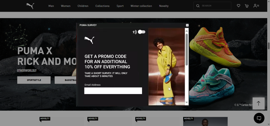 Survey form on the PUMA website