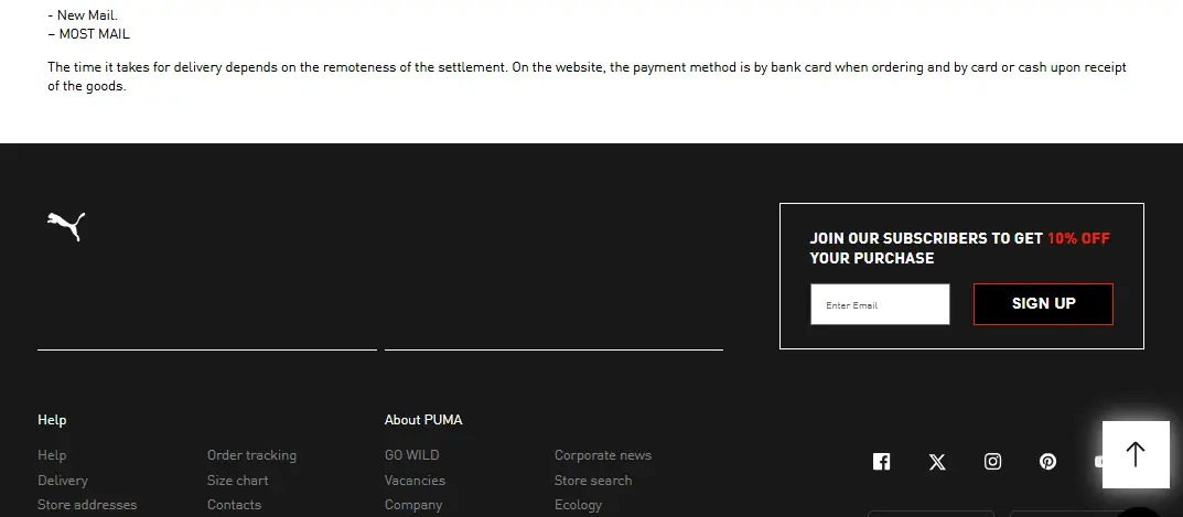 Widget in the website's footer