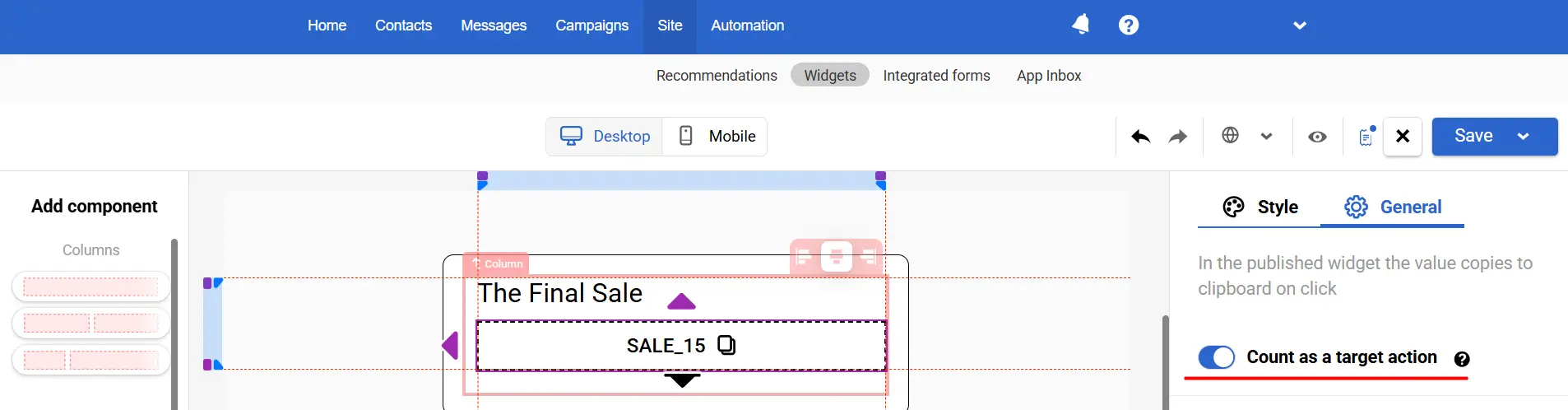 Count as a target action