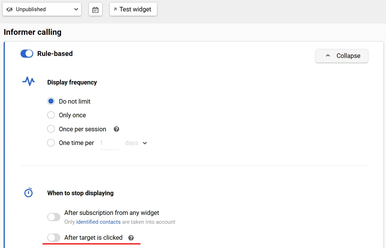Stop showing informers after a target action