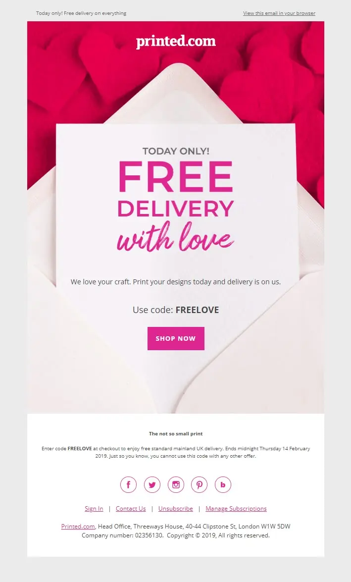 Emails with a free delivery proposition Emails with a free delivery proposition