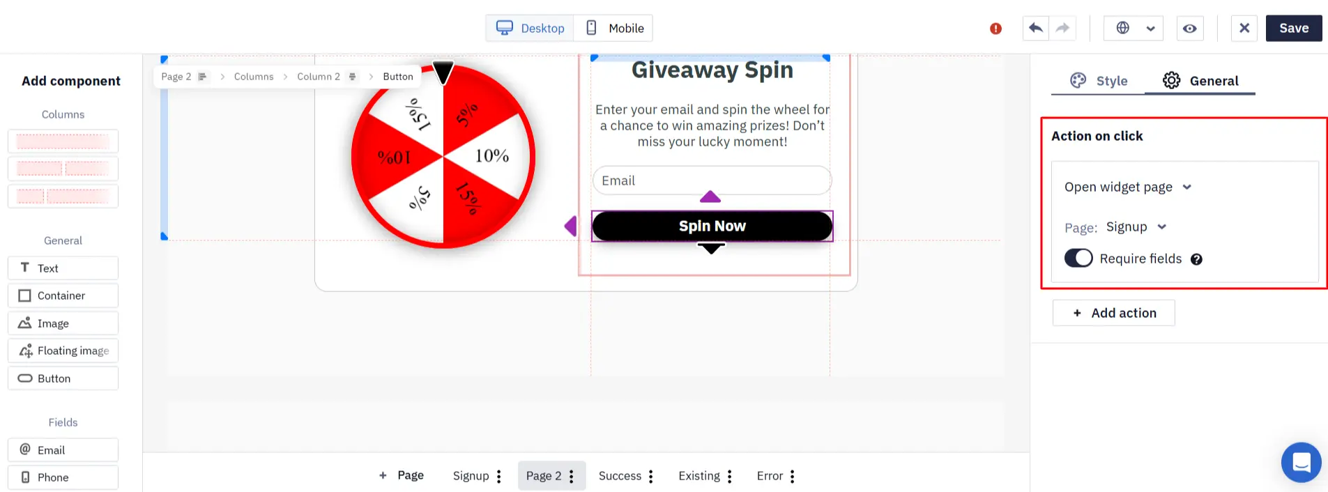 The Require fields toggle for widget page transitions The Require fields toggle for widget page transitions