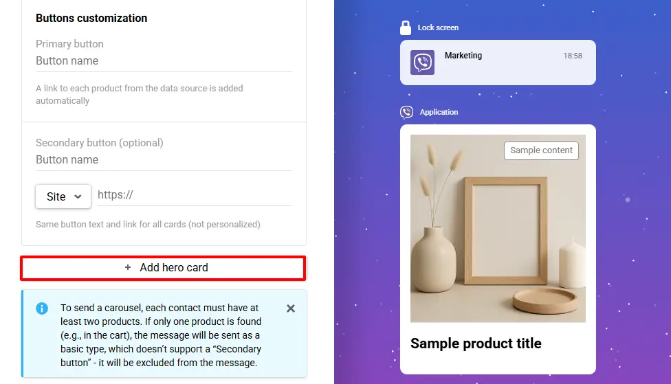 Hero Card in Viber Carousel