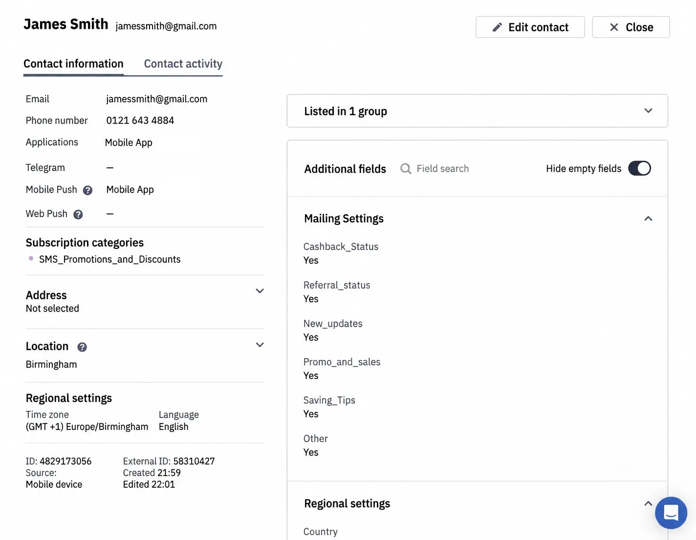 An example of a unified customer profile An example of a unified customer profile