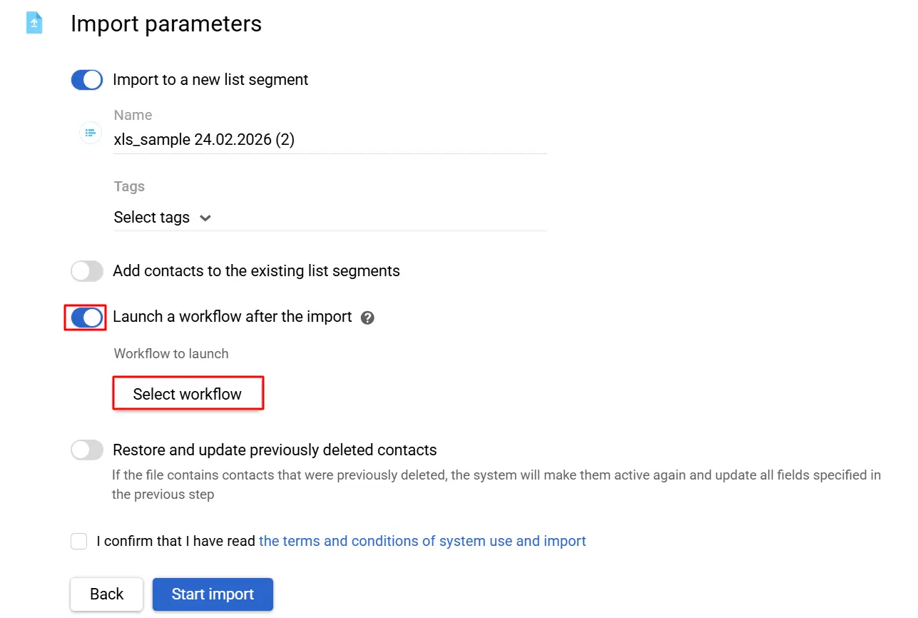 Launching a workflow after contact import