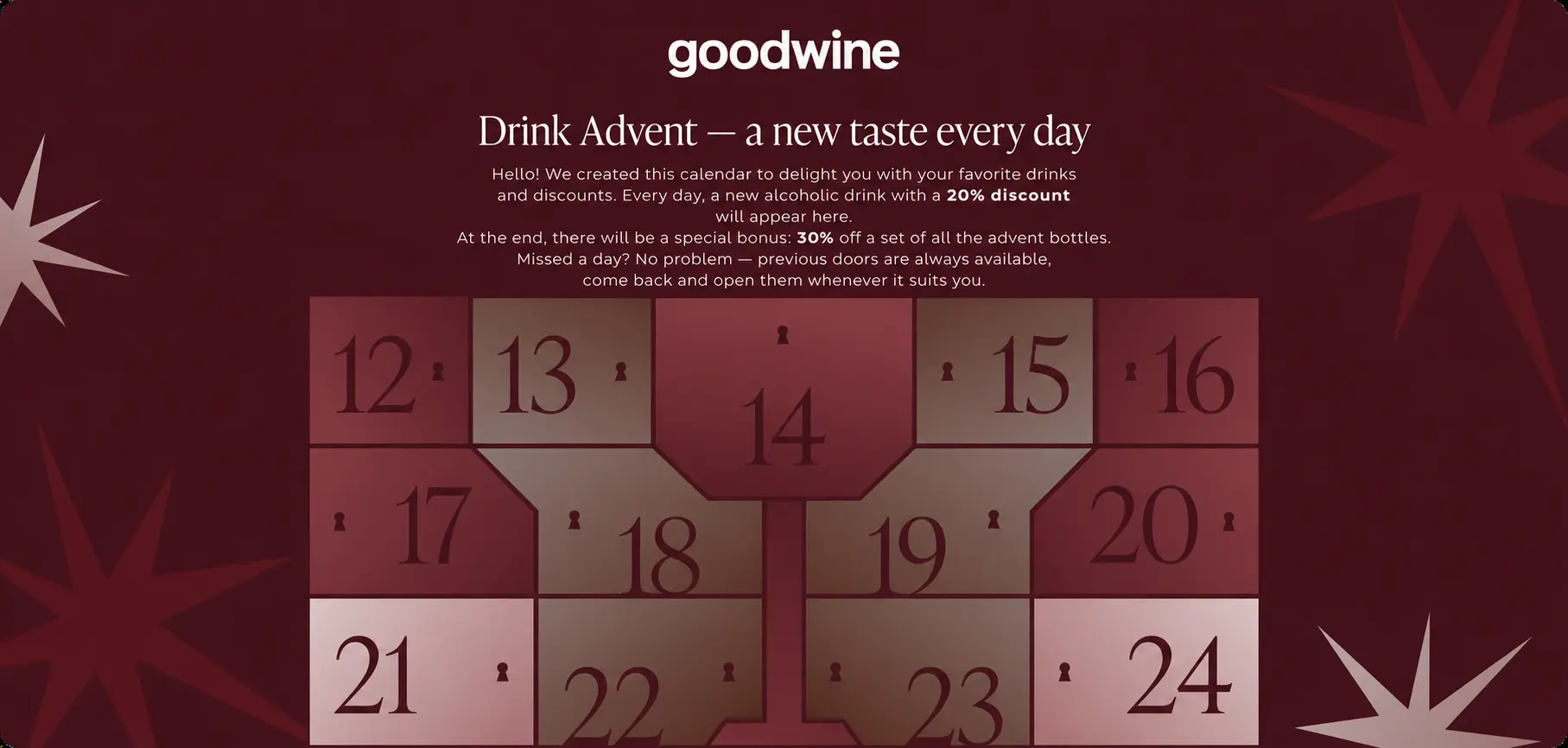 The advent calendar page on the goodwine website The advent calendar page on the goodwine website