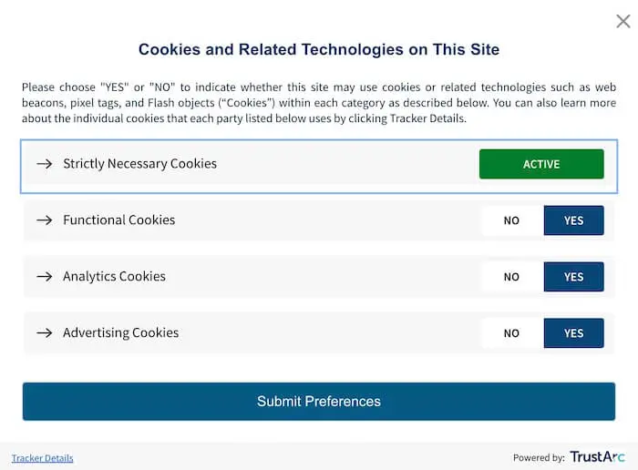 A cookie consent banner A cookie consent banner