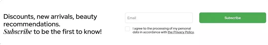 Subscription form in the Green Pharm Cosmetic website footer