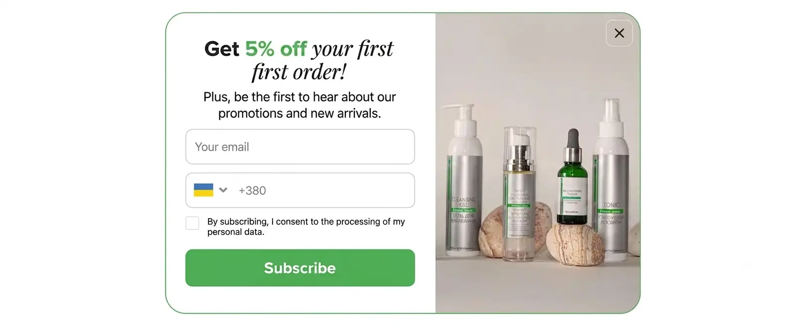 Pop-up widget on the Green Pharm Cosmetic website