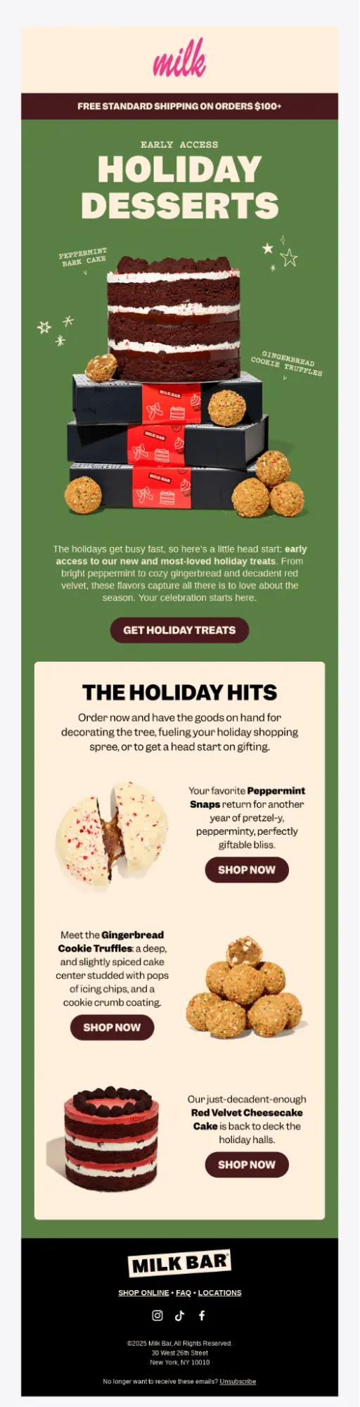 Milk Bar holiday email