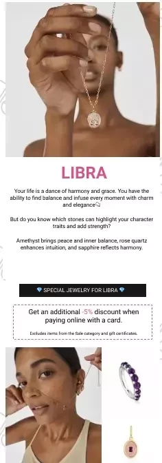 Email with offers for the Libra zodiac sign