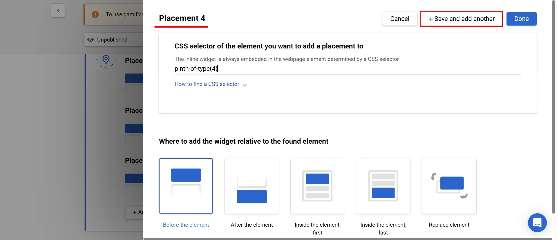 Additional placements selection
