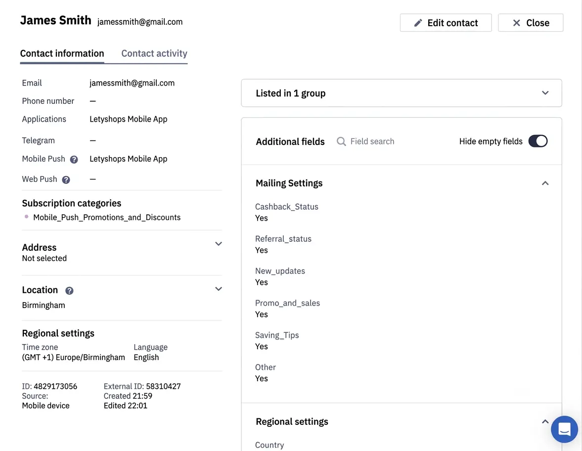 Unified customer profile in Yespo CDP Unified customer profile in Yespo CDP
