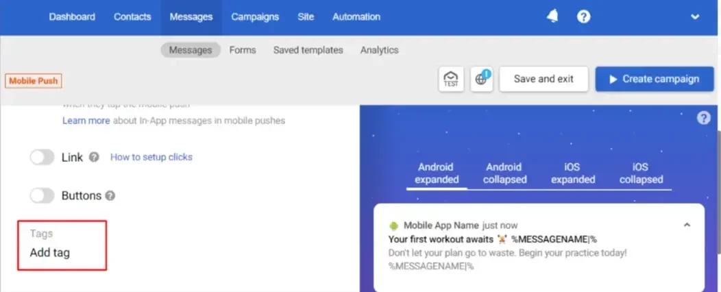 Adding tags to messages in Yespo CDP Adding tags to messages in Yespo CDP