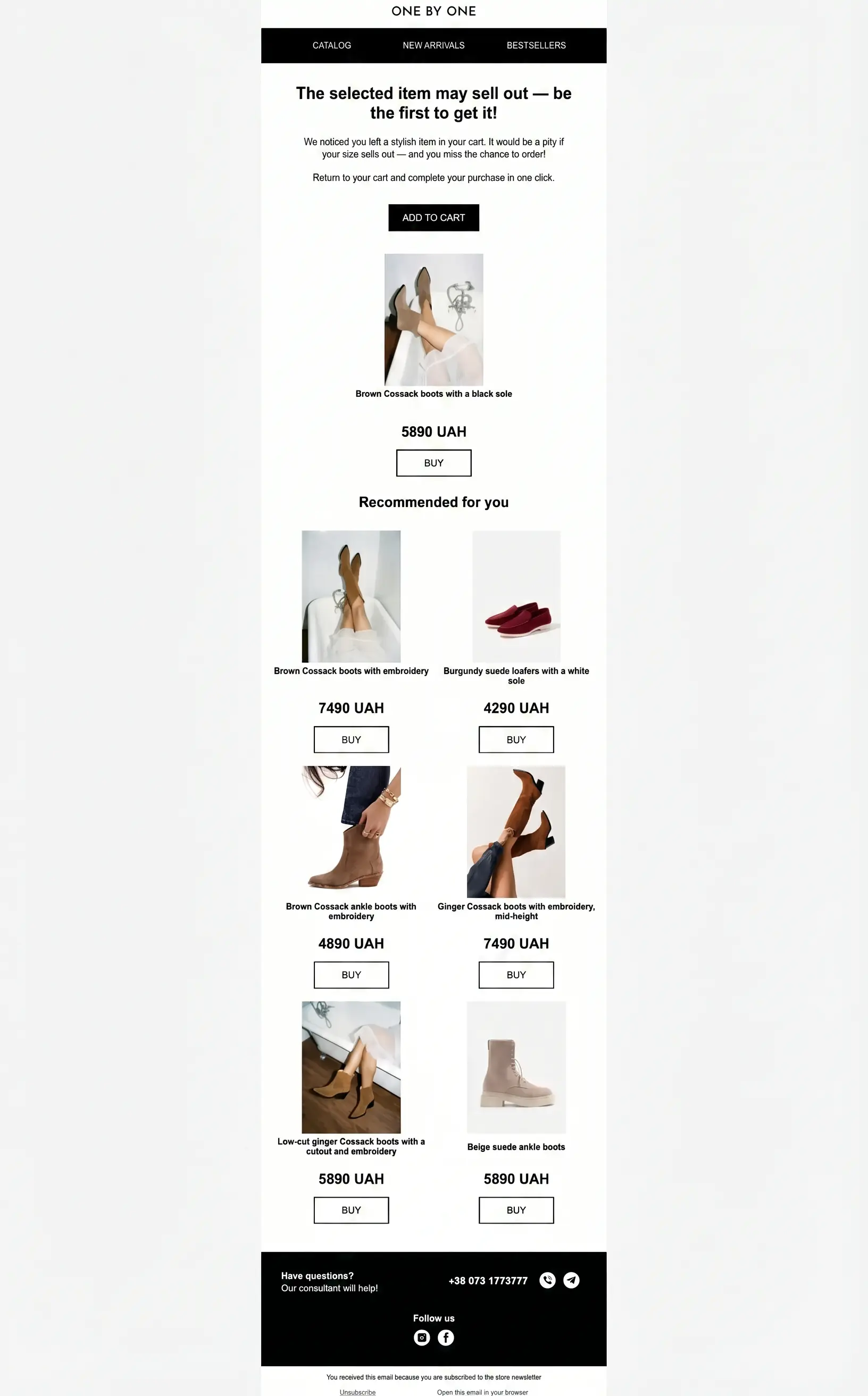 Abandoned Cart Email from One by One