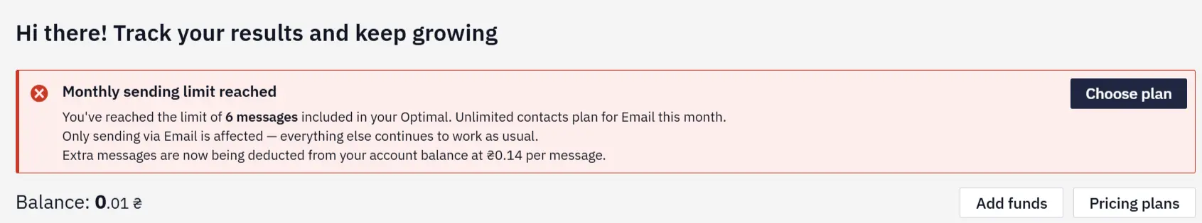 A notification on the home page
