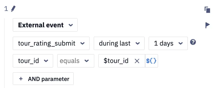Comparing an external event parameter with the start event parameter
