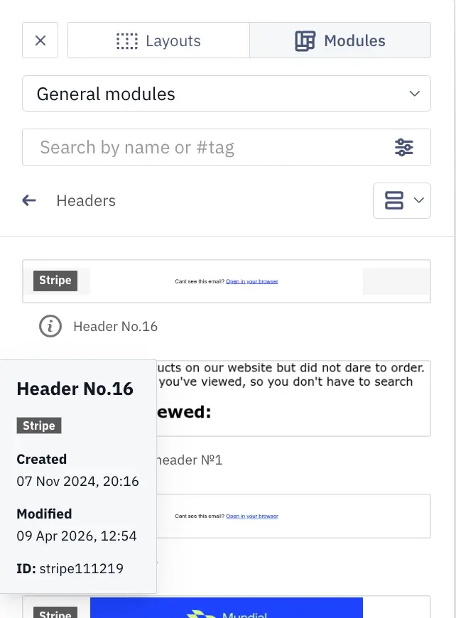 Module tooltip with ID and dates