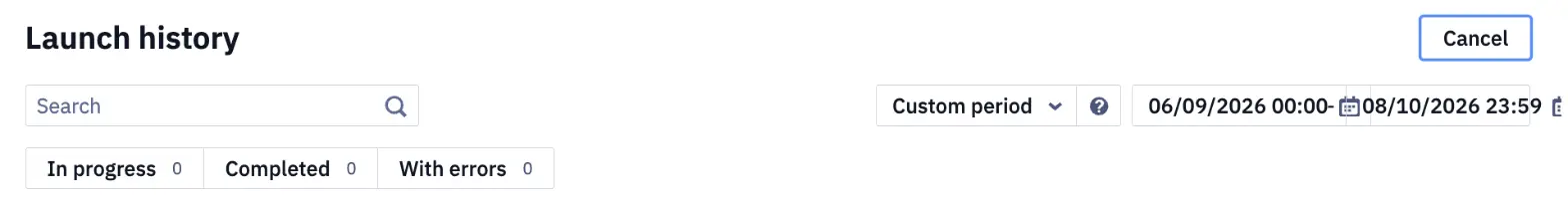 Selecting a custom period in launch history