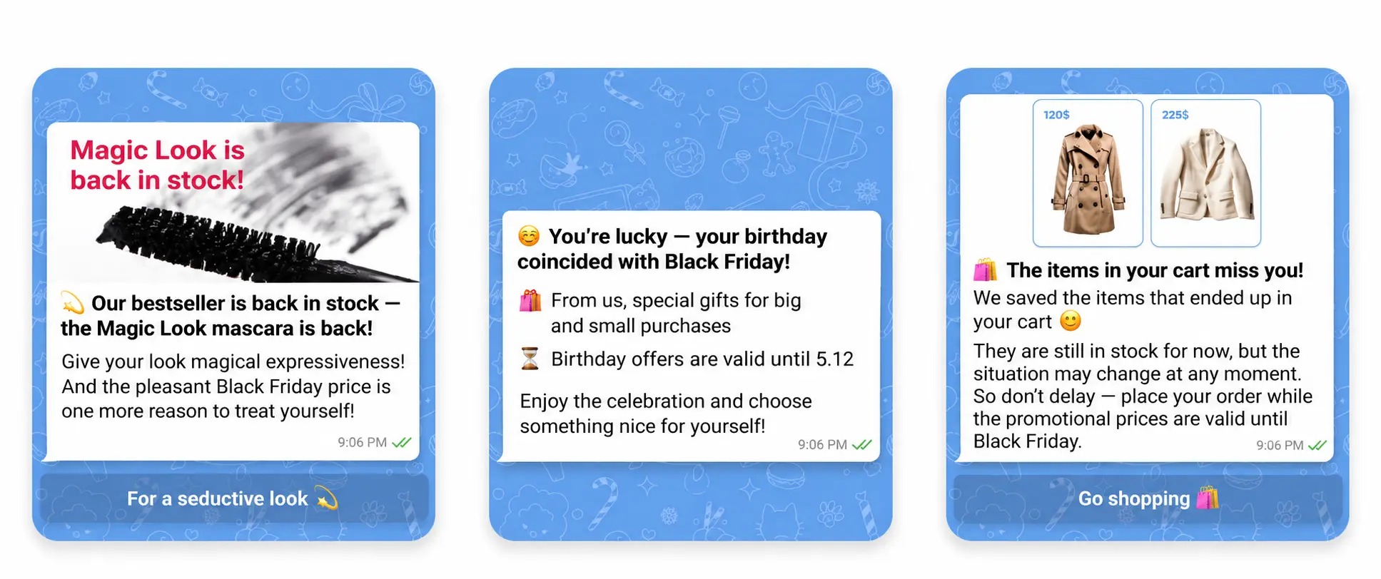 Examples of messages for Telegram bot subscribers Examples of messages for Telegram bot subscribers