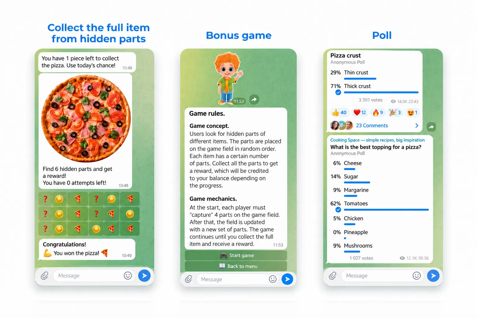 Examples of gamification via Telegram bot Examples of gamification via Telegram bot
