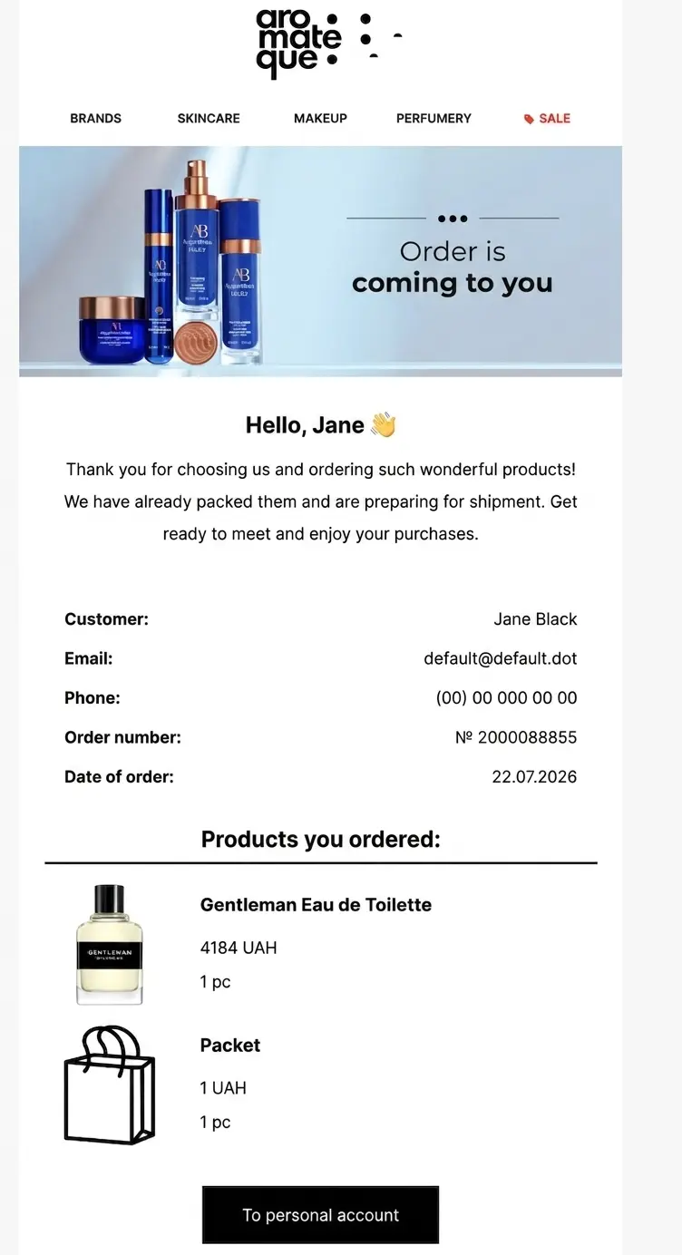 Aromateque Thank You for Your Order Email